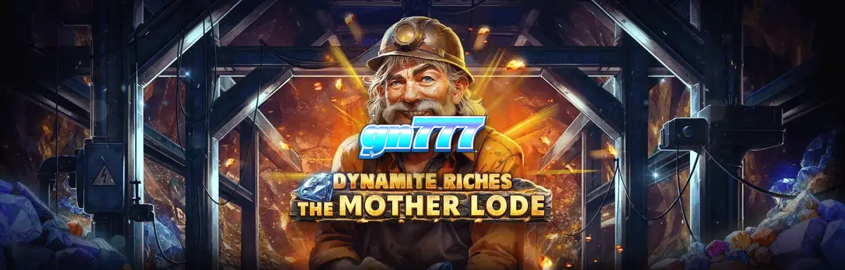 Tampilan visual slot Dynamite Riches The Mother Lode dengan latar belakang tambang emas.